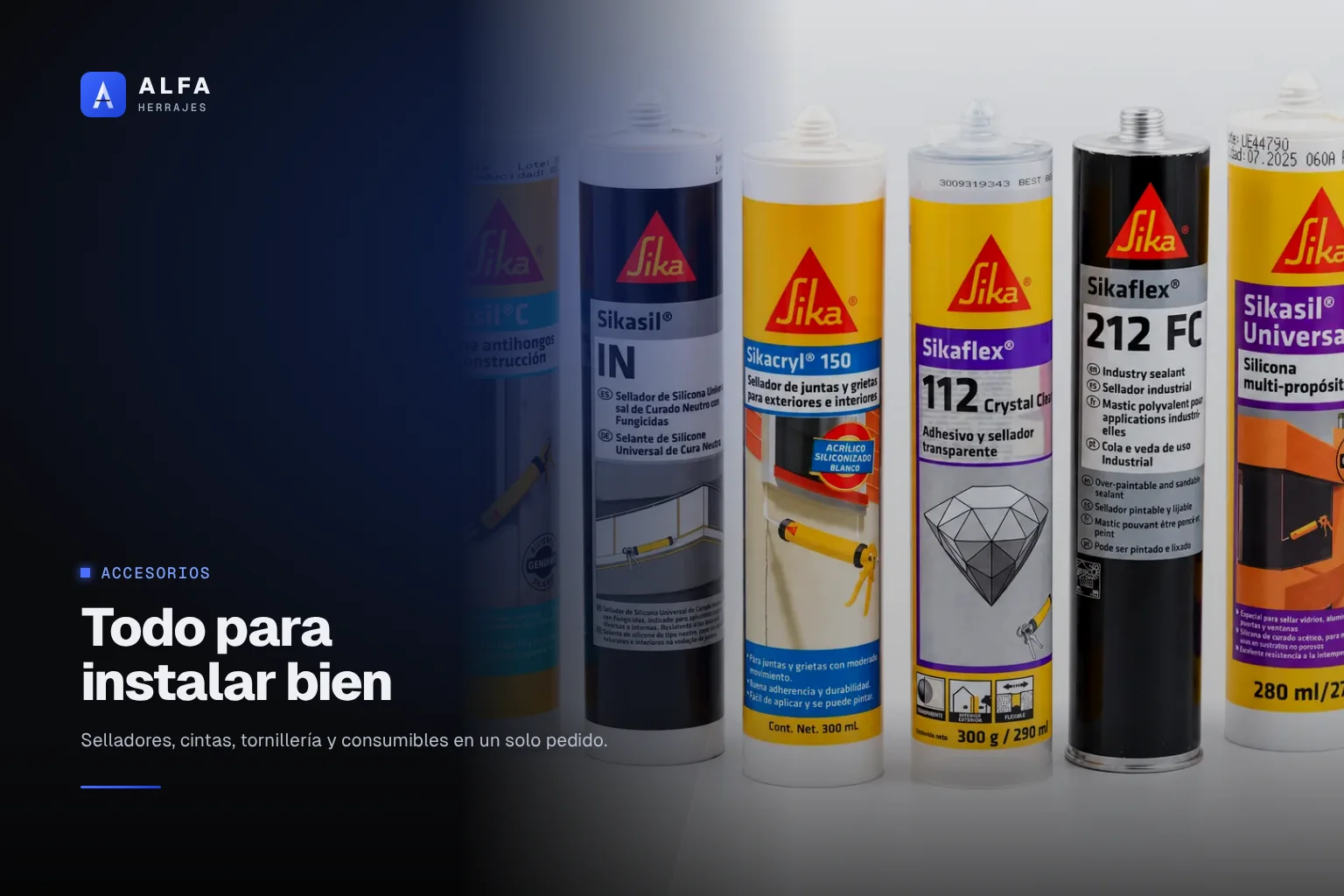 Cinta, sellador y accesorios de instalación listos para entrega