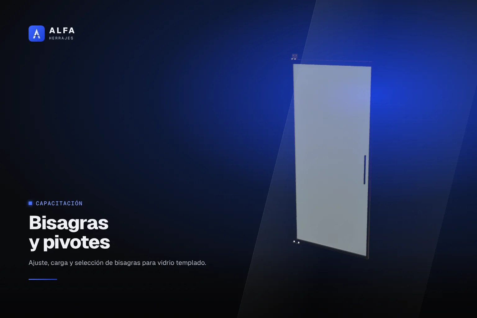 Demostración de una bisagra en el exhibidor de cristal de ALFA